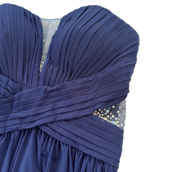 JVN By JOVANI Women’s 8 Navy Rhinestones Ruched Strapless Empire Gown #JVN21713A - Picture 5 of 16